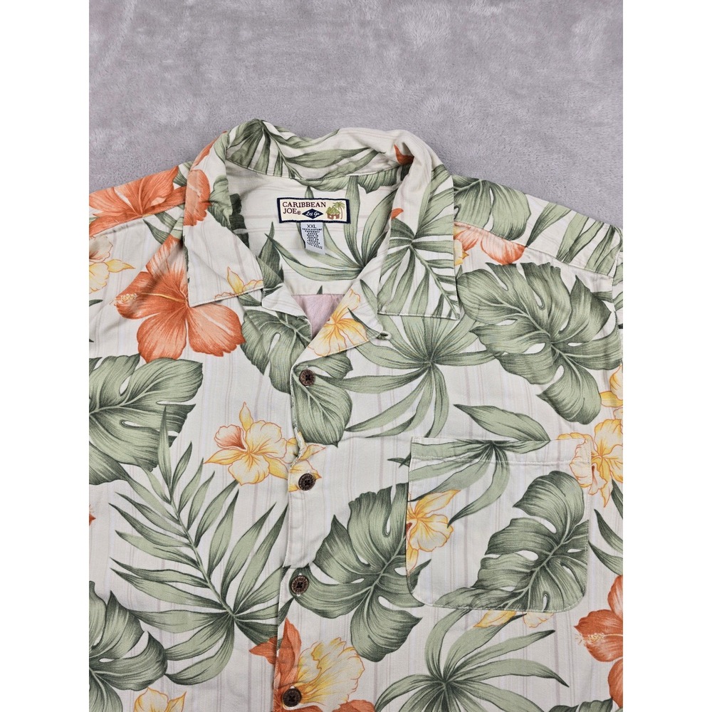 Caribbean‎ Joe Hawaiian Shirt Mens XXL Cream Floral Tropical Rayon Short Sleeve